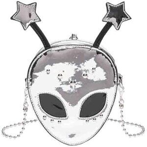 Alien Theme Glossy Crossbody Bag White Metallic